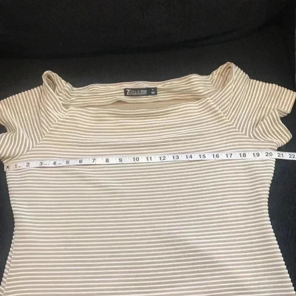 7th Avenue NY & Co Tan and White Draped Neckline Horizontal Striped Top-XL - Picture 11 of 12